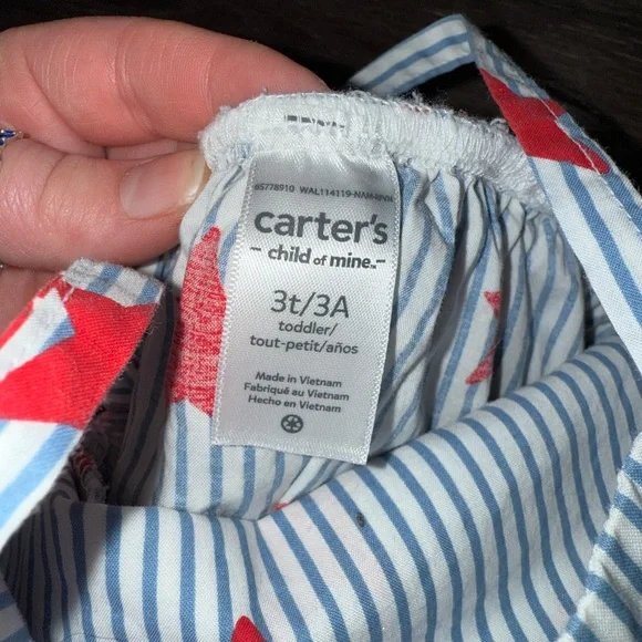 Carter's Blue and White Striped Toddler Dress with Red Stars - Picture 2 of 3